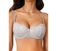 Avidlove Sexy Lace Bra Dirndl Underwire Bras T-Shirts V-Neck Bralette Unpadded Bralettes Everyday Bra-Underwear Grey M