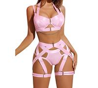 Avidlove String Thong Women's Underwear Sexy Lingerie Set Adjustable Sleepwear Curvy Suspenders Comfortable Halterneck Pink L