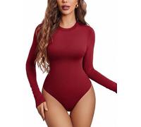 Avidlove Women Bodysuit Long Sleeves Body Suit Casual Slim Stretch RedS