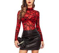 Avidlove Women Mesh Bodysuit Long Sleeve Sheer Lace Tops Sexy Body Leotard | Half Mock Neck,Geo Print T-Shirt,See-through clothing,Crotch Snap,Elastic mesh fabric,Y2k Clubwear,Festival Outfit Party