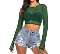 Avidlove Women's Crop Tops Slim Fit Long Sleeve T Shirt Basic Top Casual Shirts Y2K Tight Blouse Fashion Clothing Summer Party Club UK Green XL