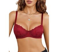 Avidlove Women's Dirndl Bra Sexy Lace Transparent Underwire Bras Comfortable Classic Bralette Spaghetti Strap Unpadded Bralettes Everyday Underwear Red L