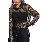 Avidlove Women's Fishnet Top Hoodie Crop Tops Pullover Sweatshirt Black L