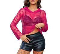 Avidlove Women's Fishnet Top Hoodie Crop Tops Pullover Sweatshirt Pink M