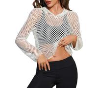 Avidlove Women's Fishnet Top Hoodie Crop Tops Pullover Sweatshirt White S