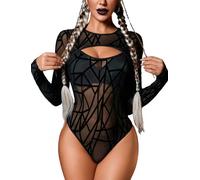Avidlove Women's Mesh Bodysuit Sexy Long Sleeve T-Shirts Sheer Lace Y2K Body Elegant Transparent Blouse See Through Rave Outfit Going Out Party Clubwear Striped Black XXL