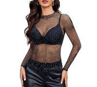 Avidlove Women's Mesh Fishnet Tops Sexy See Through Blouse Black-Diamond M