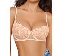 Avidlove Women's T-Shirt Bra Sexy Half Cup Underwire Bras Dirndl Underwear Bralettes Casual Spaghetti Strap Lace Bralette Soft Comfortable Bustier Champagne S