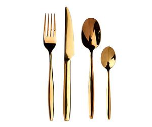 Avie Cutlery Set, Aura, Stainless Steel/Gold Finish, 16 Piece
