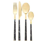 Avie Cutlery Set, Stainless Steel/Gold Finish, Black Faux Marble, 16 Piece