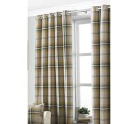 Aviemore Tartan Faux Wool Eyelet Curtains Paoletti Yellow 117cm width x 137cm drop