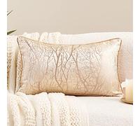 Avigers 12 x 20 Inch Rectangle Beige Brown Gold Tree Branch Embroidery Cushion Case Modern Throw Pillow Cover Decorative Pillow for Couch Living Room Bedroom Car
