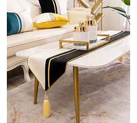 Avigers 12 x 72 Inch Decorative Luxury Black White Gold Leather Striped Patchwork Velvet Table Runners with Tassels for Home Living Room Bedroom Art Decor Wedding