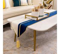 Avigers 12 x 72 Inch Decorative Luxury Navy Blue White Gold Leather Striped Patchwork Velvet Table Runners with Tassels for Home Living Room Bedroom Art Decor Wedding