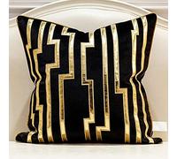 Avigers 20 x 20 Inches Black Gold Leather Striped Cushion Cases Luxury European Throw Pillow Covers Decorative Pillows for Couch Living Room Bedroom Car 50 x 50cm