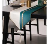 Avigers Table Runner 12 x 59 Inch, Emerald Green White, Geometric, Tassels