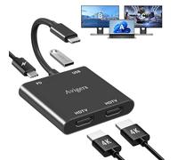 Avigers USB C Hub (4 in 1), USB C to Dual HDMI Adapter for 2 Monitors, USB 3.0 Port, PD Port, HDMI Splitter for Dual Monitors for Laptops and Tablets etc (Single Use 4K@60Hz and Dual Use 4K@30Hz)