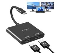 Avigers USB C to Dual HDMI Adapter for Two Monitors, Black | Dual HDMI output, single display up to 4K 60Hz, dual displays up to 4K 30Hz, for compatible USB C devices