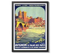 Avignon Vintage French Travel Poster, Retro France Tourism Print, Holiday Home Decoration Wall Art, A4 (Black Frame) - 29.7x21cm