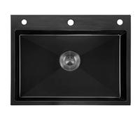 AVIITI Black Single Bowl Sink, 22cm Deep Home Kitchen Vegetable Basin Stainless Steel Sink, with Strainer and Waste Overflow Kit,Black A,55x45cm