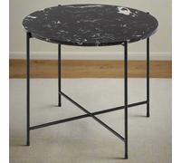 Avila Amour 52cm Round Side Table In Black Marble With A Metal Base Furniture