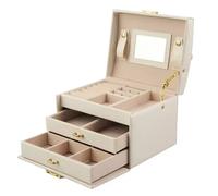Avilé Jewelry Jewellery box incl. 2 optional pcs. of jewellery Beige Synthetic leather KXD0481-4 - Unisex - Faux Leather Beige 35 x 11.5 x 8