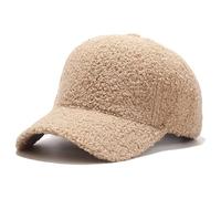 Avilego Winter Baseball Cap for Women Lamb Wool Solid Color Warm Baseball Cap for Outdoor Travel, Khaki, One Size