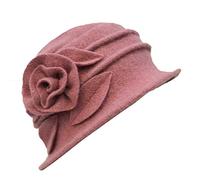 Avilego Womens Wool Cloche Bucket Hat Slouch Wrinkled Winter Warm Beanie Cap with Flower Pink, Pink, One Size