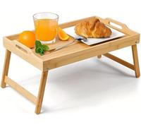 Avilia Bamboo Breakfast Tray with Handles and Folding Legs - Perfect for Eating Comfortably in Bed - 65 x 30 x 23 cm