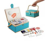 Avilia Complete Sewing Set with Polka Dot Basket, 76 Accessories, Tray with Organized Compartments, Magnetic Closure, Ideal for Home and Travel Sewing Kit