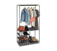 Avilia Floor Coat Rack with Integrated Shoe Rack with 6 Shelves - Space-Saving Metal and TNT Clothes Stand - Open Wardrobe for Entrance, Bedroom and Bathroom - Quick Assembly without Tools