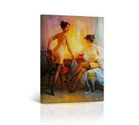 AVIMYA Canvas Print Nude Art Sexy Women Vintage Getting Pretty Black Garter Nude Painting Naked Women Bedroom Decor Wall Art Home Decor Stretched -Frameless (40x60cm)