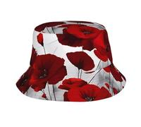 AvImYa Unisex Cotton Bucket Hat Reversible Printed Sun Hat for Men Women Outdoor Summer Red Poppy Flower