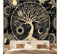 Avinyl ri yue jin se 130x150 Sun and Moon Tapestry Tree of Life Wall Tapestry for Bedroom Aesthetic Black and Gold Wall Hanging Home Decor for Dorm Living Room 51in x 60in
