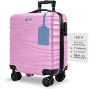 AVIO Wave Cabin Suitcase 45x36x20cm - Lightweight Hard Shell Cabin Luggage with 4 Double Spinner Wheels, Telescopic Handle & Organised Interior - Small Cabin Size Carry On Travel Suitcase