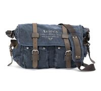 Avirex Men's Shoulder Bag for Travel or Work in Military Style with Genuine Cowhide Leather and Canvas Finishes for PC Laptop or Document Holder or Shoulder Backpack, blue