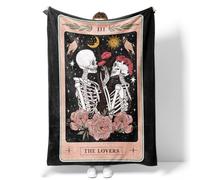 Avisiatree Skull Rose Flannel Throw Blanket, Soft Gothic Tarot Pattern Cozy Blanket for Couch Bed, 60 x 79 Inches, Black/Red