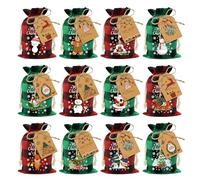 Aviski 120PCS Cotton Small Christmas Drawstring Candy Treat Bags Buffalo Plaid Xmas Xmas Christmas Fabric Goody Gift Sacks Reusable Gift Wrapping Bags Holiday Party Favors - Red/Green