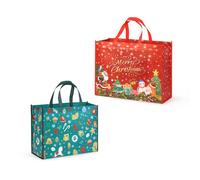 Aviski 2PCS Giant Christmas Gift Bags, Assorted Sizes, Heavy Duty Treat Tote Grocery Bags with Handles, Sewing Non-Woven Jumbo Bags for Gifts Wrapping Shopping, Xmas Party Supplies