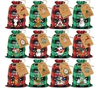 Aviski 36PCS Cotton Medium Christmas Drawstring Candy Treat Bags Buffalo Plaid Xmas Xmas Christmas Fabric Goody Gift Sacks Reusable Gift Wrapping Bags Holiday Party Favors - Red/Green