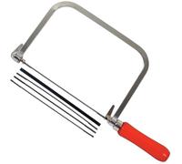 Avit Coping Saw with 5 Wood and Metal Blades, Full 360° Blade Adjustment | Includes 2 x 16 TPI, 1 x 20 TPI, 1 x 24 TPI and 1 x 28 TPI Saw Blades, 140 x 300 x 25 mm, 154 g, Red Handle and Silver Frame
