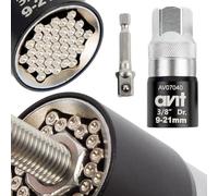 Avit Universal Socket Wrench 3/8" Drive, 9-21mm Multi Function Tool for Nuts Bolts Hooks Wing Nuts and Irregular Shapes, Heavy Duty CRV Steel, Hex Pin Design and Adaptor for Drills Ratchets, AV07040