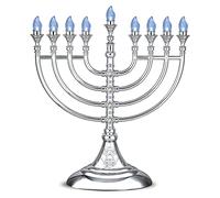 Aviv Judaica 2-Pack Traditional LED Hanukkah Menorahs Metallic Silver Battery or USB Powered Chanukiah Electric Menorat 4' Micro USB Included Electronic Chanukah Candles Hanukah Decor Lights Minorahs