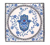 Aviv Judaica Stunning Silk Passover Seder Matzah Cover Floral Hamsa Design with 3 Pockets for the 3 Matzos - Fits Round Shmurah Matzo or Square Matzot Pesach Table Essential Decorations