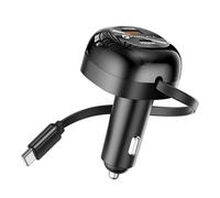 Avizar 3-in-1 75W Car Charger USB-C / USB-A / Integrated Retractable Cable 75cm