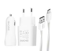 Avizar 3 in 1 Pack: 1x 2.1AC Charger + 2.1A Car Charger + Micro-USB Cable, White
