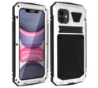 Avizar Aluminum Silicone Kickstand Case for iPhone 11 - Tank Series, Silver