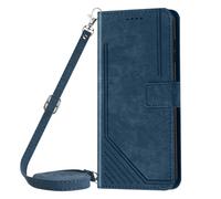 Avizar Case for 14T Brushed Effect Wallet Shoulder Strap, Night blue