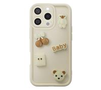 Avizar Case for iPhone 16 Pro with 3D Kawaii Teddy Bear Motifs and Raised Edge