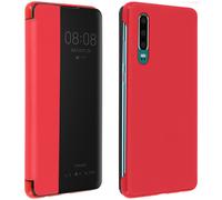 Avizar Folio Case for Huawei P30 Window Time Display Video Stand, Red